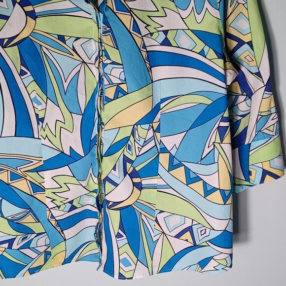 Chico's Button Up Top Womens 3 Artsy Colorful Geometric Resort Abstract Beachy - Picture 4 of 9